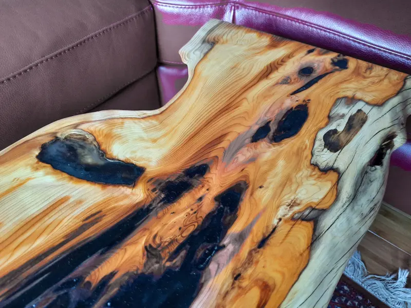 Yew live-edge coffee table, photo 10 of 10, as taken