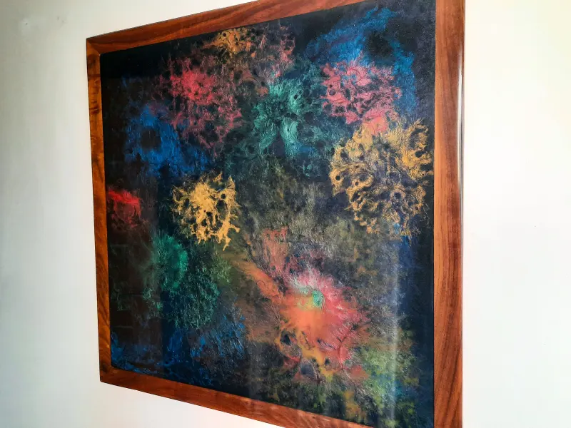 Black resin art in a walnut frame, photo 2 of 10, as taken