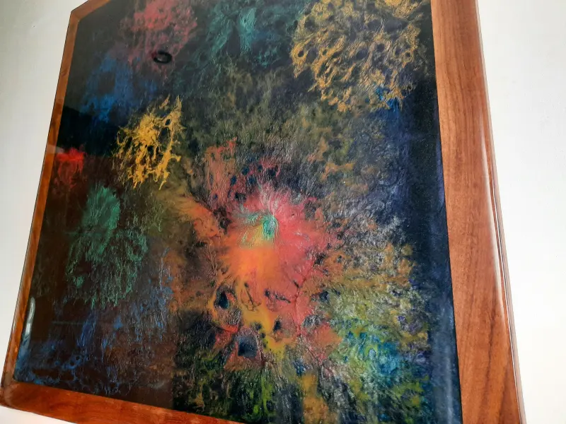Black resin art in a walnut frame, photo 10 of 10, as taken
