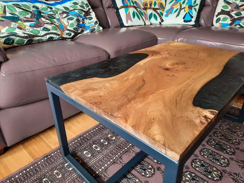 Elm and black resin coffee table, photo 2 of 10, as taken