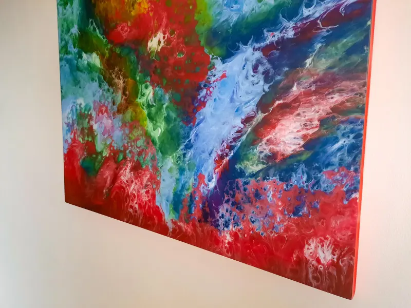 Large colourful resin painting, photo 7 of 9, as taken