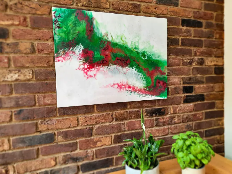Emerald green and red resin wall art, photo 1 of 10, as taken