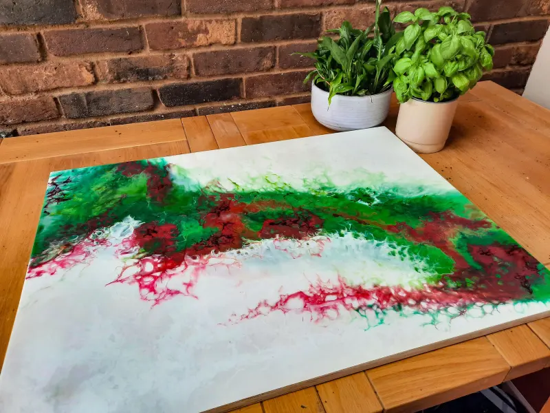 Emerald green and red resin wall art, photo 6 of 10, as taken