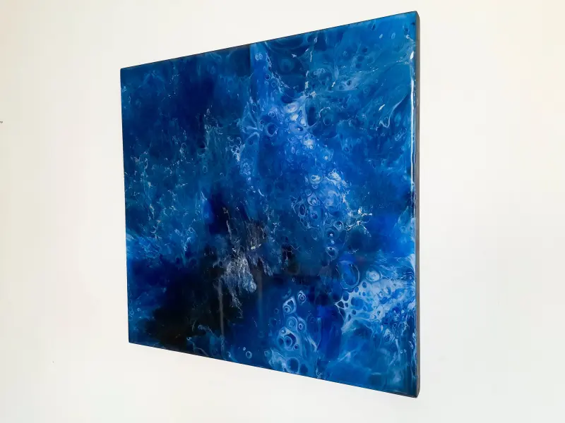 Dark blue and black resin painting, photo 3 of 8, as taken