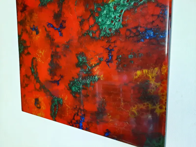 Small red and green resin painting, photo 9 of 9, as taken