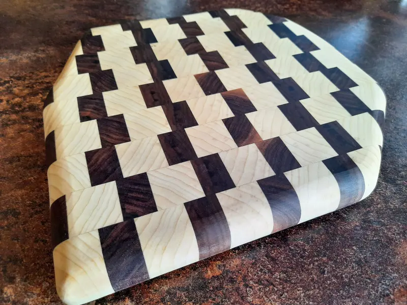 End-grain walnut and horse chestnut board: Walnut and horse chestnut, end grain